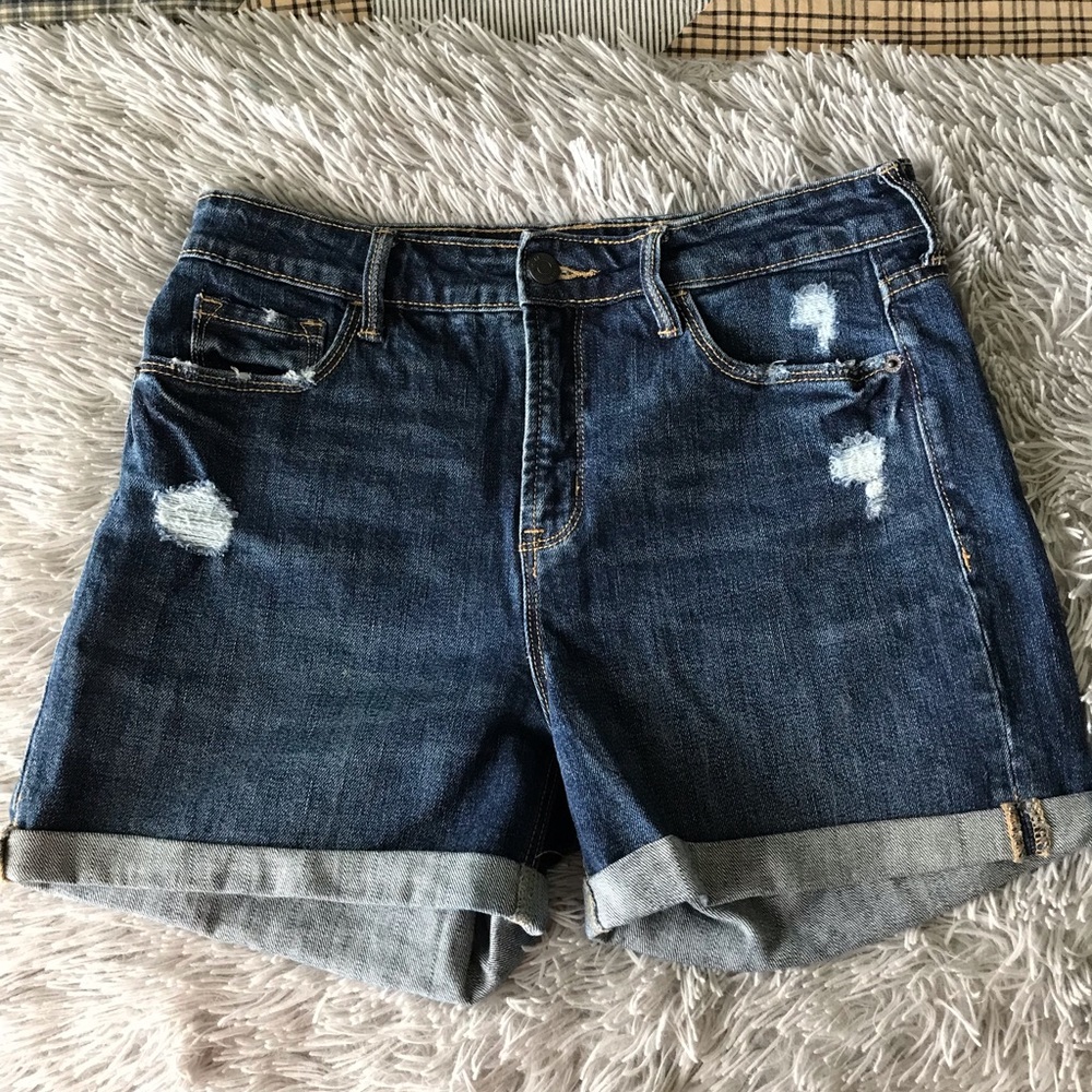Old navy dark wash cuffed high rise secret slim pocket short